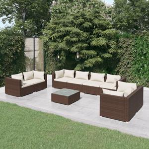 VidaXL 9-delige Loungeset Met Kussens Poly Rattan Bruin