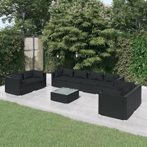 VidaXL 9-delige Loungeset Met Kussens Poly Rattan Zwart