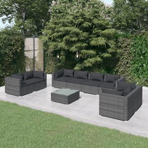 VidaXL 9-delige Loungeset Met Kussens Poly Rattan Grijs