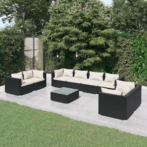 VidaXL 9-delige Loungeset Met Kussens Poly Rattan Zwart