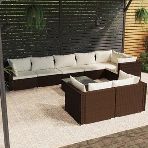 VidaXL 9-delige Loungeset Met Kussens Poly Rattan Bruin