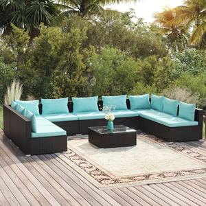 VidaXL 10-delige Loungeset Met Kussens Poly Rattan Zwart