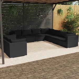 VidaXL 9-delige Loungeset Met Kussens Poly Rattan Zwart