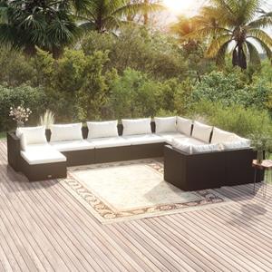 vidaXL 10-tlg. Garten-Lounge-Set mit Kissen Poly Rattan Schwarz 