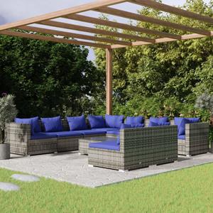 VidaXL 10-delige Loungeset Met Kussens Poly Rattan Grijs