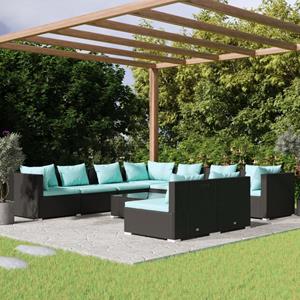 VidaXL 10-delige Loungeset Met Kussens Poly Rattan Zwart