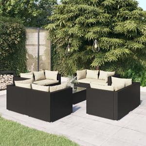 VidaXL 9-delige Loungeset Met Kussens Poly Rattan Zwart