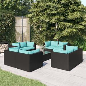 VidaXL 9-delige Loungeset Met Kussens Poly Rattan Zwart