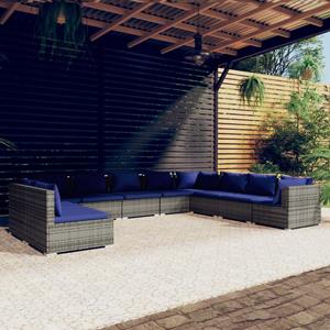 VidaXL 10-delige Loungeset Met Kussens Poly Rattan Grijs