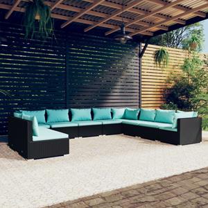 vidaXL 10-tlg. Garten-Lounge-Set mit Kissen Poly Rattan Schwarz 