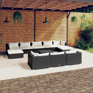 vidaXL 11-tlg. Garten-Lounge-Set mit Kissen Schwarz Poly Rattan 