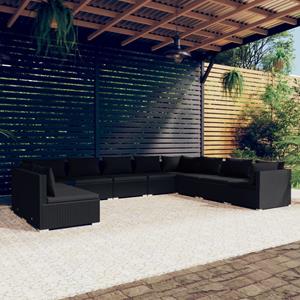 vidaXL 10-tlg. Garten-Lounge-Set mit Kissen Poly Rattan Schwarz 