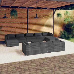 vidaXL 11-tlg. Garten-Lounge-Set mit Kissen Grau Poly Rattan 