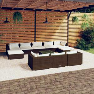 VidaXL 11-delige Loungeset Met Kussens Poly Rattan Bruin