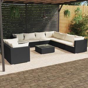 VidaXL 10-delige Loungeset Met Kussens Poly Rattan Zwart