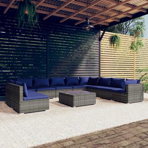 VidaXL 11-delige Loungeset Met Kussens Poly Rattan Grijs