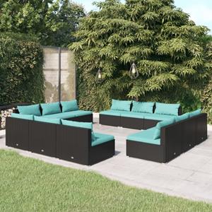 vidaXL 12-tlg. Garten-Lounge-Set mit Kissen Poly Rattan Schwarz 