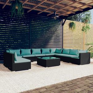 VidaXL 11-delige Loungeset Met Kussens Poly Rattan Zwart