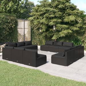 VidaXL 12-delige Loungeset Met Kussens Poly Rattan Zwart