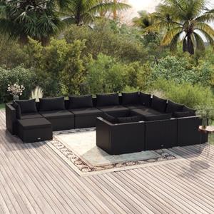 vidaXL 11-tlg. Garten-Lounge-Set mit Kissen Poly Rattan Schwarz 