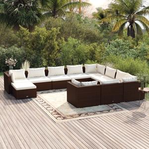 VidaXL 11-delige Loungeset Met Kussens Poly Rattan Bruin