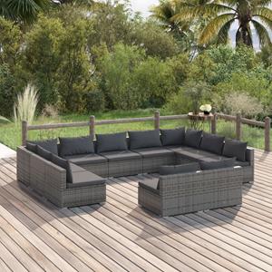 vidaXL 11-tlg. Garten-Lounge-Set mit Kissen Grau Poly Rattan 