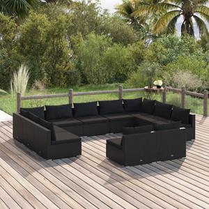 VidaXL 11-delige Loungeset Met Kussens Poly Rattan Zwart