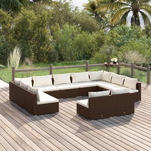 VidaXL 11-delige Loungeset Met Kussens Poly Rattan Bruin