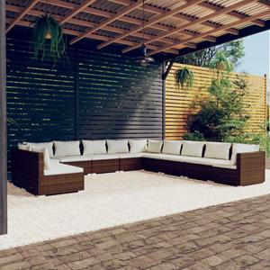 VidaXL 11-delige Loungeset Met Kussens Poly Rattan Bruin