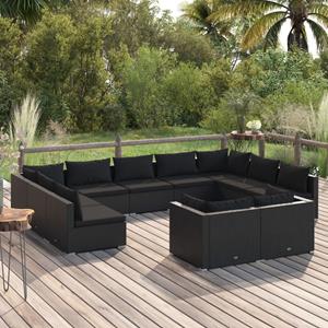 vidaXL 11-tlg. Garten-Lounge-Set mit Kissen Poly Rattan Schwarz 