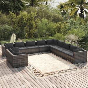 vidaXL 11-delige Loungeset met kussens poly rattan grijs