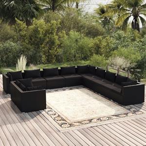 vidaXL 11-tlg. Garten-Lounge-Set mit Kissen Schwarz Poly Rattan 