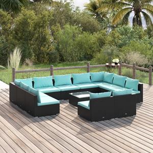 vidaXL 12-tlg. Garten-Lounge-Set mit Kissen Schwarz Poly Rattan 