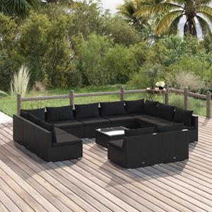 vidaXL 12-tlg. Garten-Lounge-Set mit Kissen Schwarz Poly Rattan 