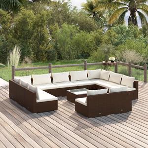 VidaXL 12-delige Loungeset Met Kussens Poly Rattan Bruin