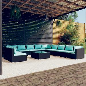 VidaXL 12-delige Loungeset Met Kussens Poly Rattan Zwart