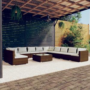 VidaXL 12-delige Loungeset Met Kussens Poly Rattan Bruin