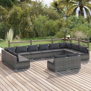 VidaXL 12-delige Loungeset Met Kussens Poly Rattan Grijs