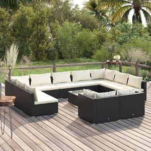 VidaXL 12-delige Loungeset Met Kussens Poly Rattan Zwart