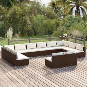 VidaXL 12-delige Loungeset Met Kussens Poly Rattan Bruin