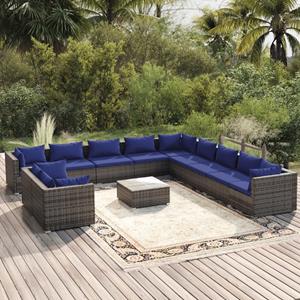 vidaXL 12-delige Loungeset met kussens poly rattan grijs