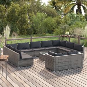 vidaXL 12-tlg. Garten-Lounge-Set mit Kissen Grau Poly Rattan 