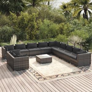 vidaXL 12-tlg. Garten-Lounge-Set mit Kissen Grau Poly Rattan 