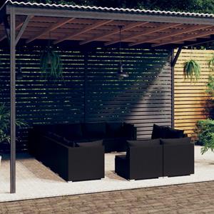 VidaXL 12-delige Loungeset Met Kussens Poly Rattan Zwart