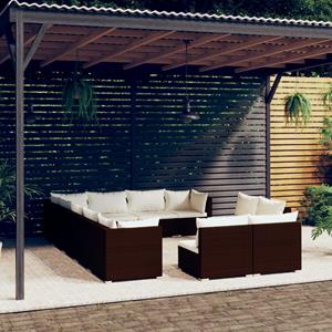 VidaXL 12-delige Loungeset Met Kussens Poly Rattan Bruin