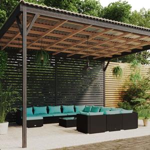 VidaXL 13-delige Loungeset Met Kussens Poly Rattan Zwart