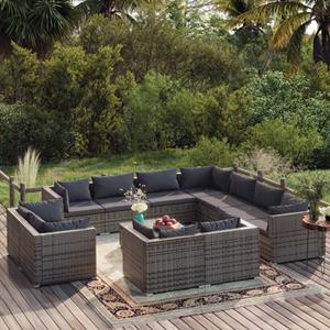 vidaXL 12-delige Loungeset met kussens poly rattan grijs