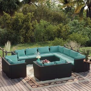 VidaXL 12-delige Loungeset Met Kussens Poly Rattan Zwart