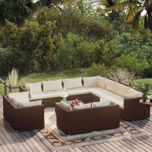 VidaXL 12-delige Loungeset Met Kussens Poly Rattan Bruin