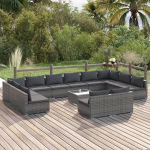 vidaXL 13-tlg. Garten-Lounge-Set mit Kissen Grau Poly Rattan 